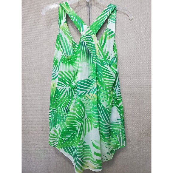 Diane von Furstenberg Cotton/Silk Blend Green Leaf Print Tank Tunic Size 4 - Picture 3 of 4